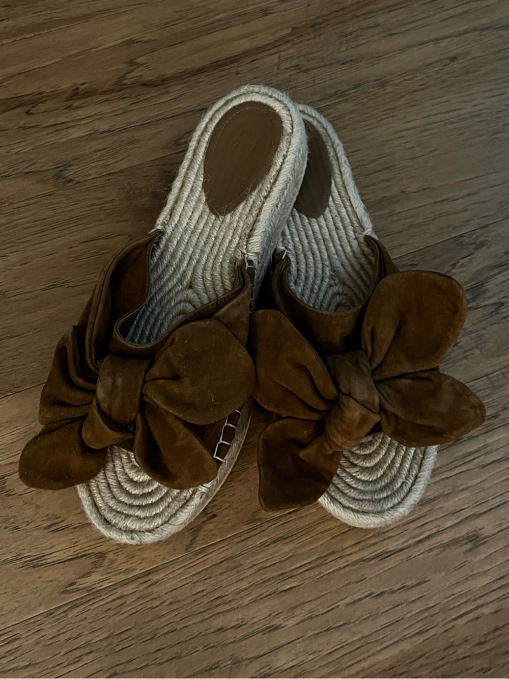 H&M Brown Bow Espadrille Slide Sandals